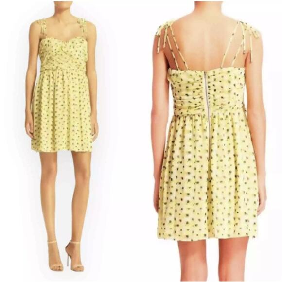 The Kooples Anemone Mini Dress Size M Yellow Floral Chiffon Sweet Summer Sun - Picture 1 of 11